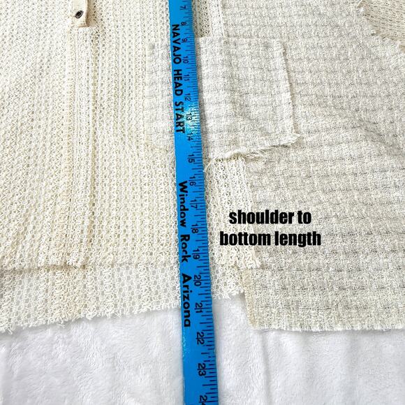 POL Mixed Open Weave Cropped Henley Women's M Wool Blend Metallic Patchwork Boho - Picture 10 of 10